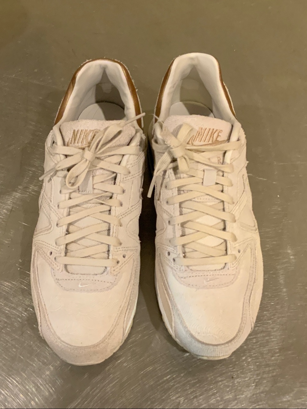Nike Cream Suede Low-Top Sneakers with Brown Heel Accent